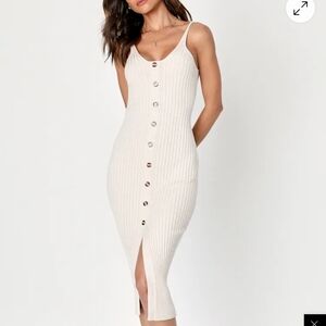 Lulu's Cream Button-Front Midi Dress